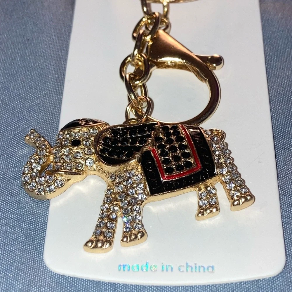 Mint Gold and Black Elephant Keychain - Picture 2 of 3